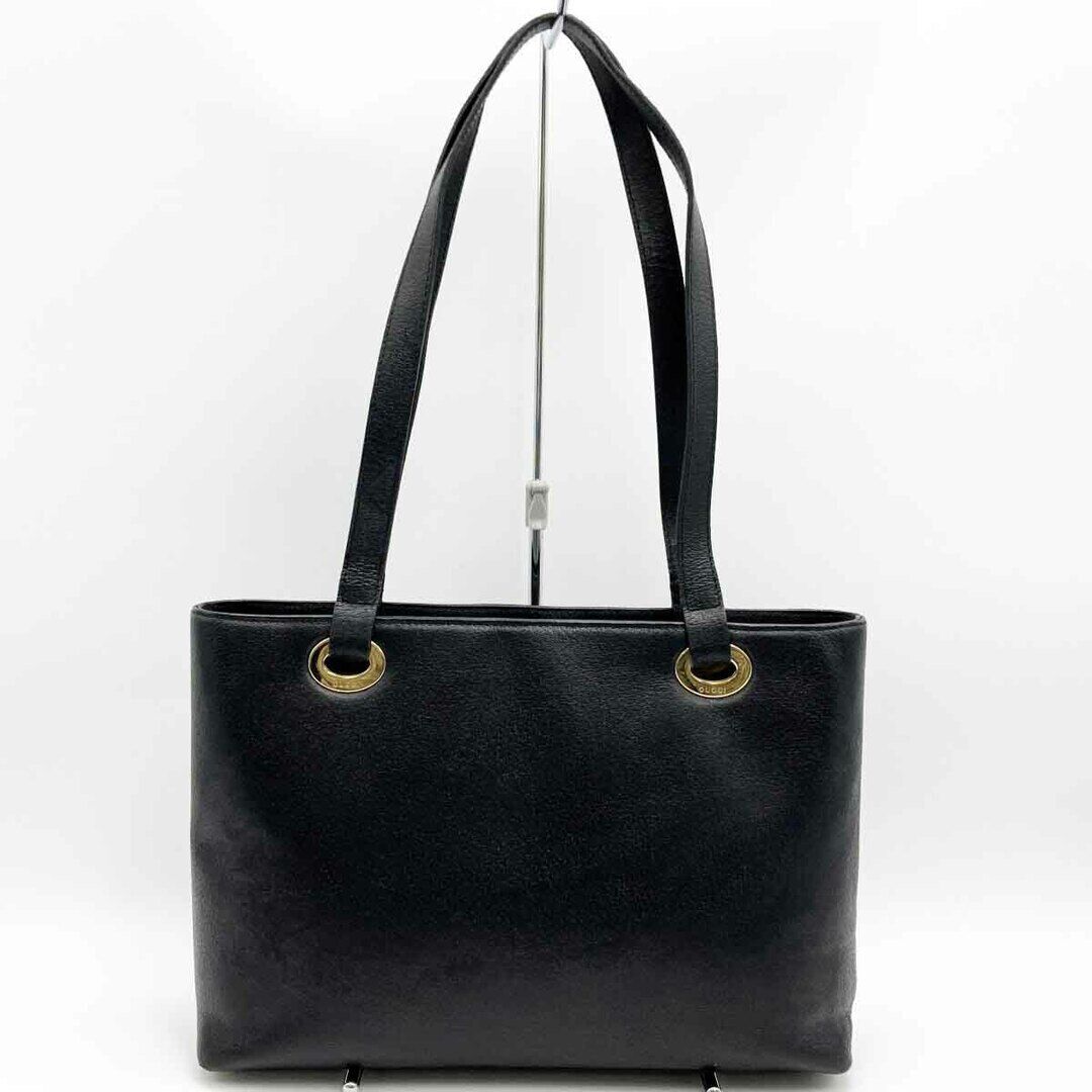 Vintage GUCCI Shoulder Tote Bag Purse Black Leath… - image 1