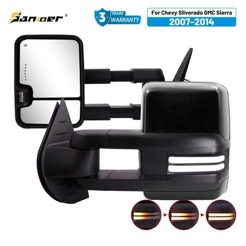 Painted Black Tow Mirrors For 07-14 Silverado Sierra Heated Signal Switchback