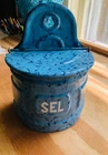 Antique St. Servais Belgium SEL SALT Cellar Holder GRANITWEAR Enamel Blue/White
