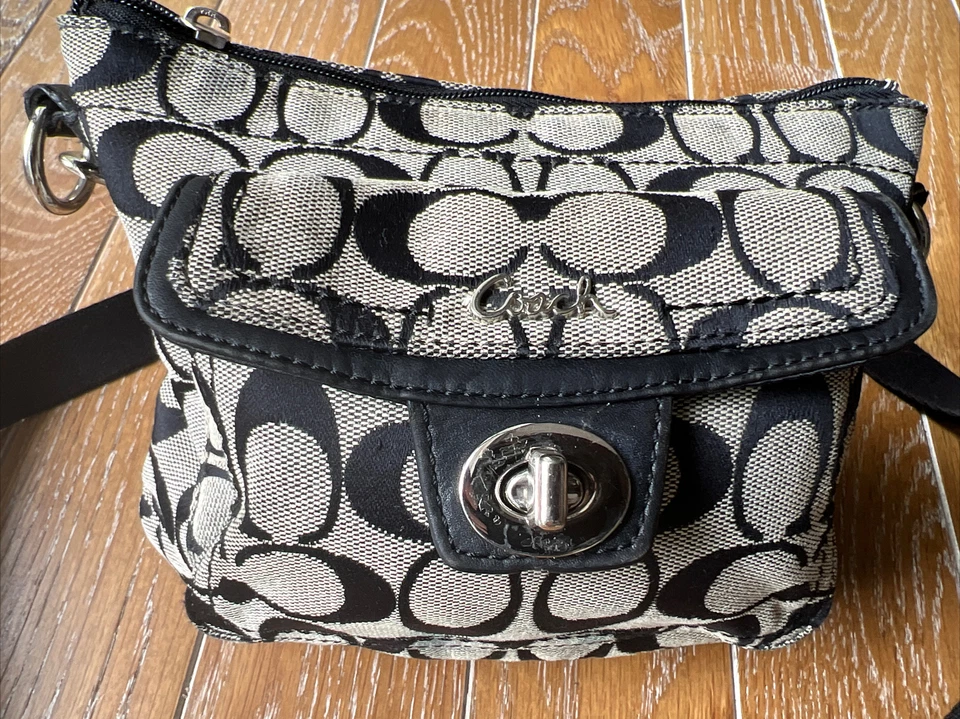 Bolso Bandolera COACH De Colección Cuero Marrón Y Tostado Logo Cartera de Hombro Foto 3 de 4