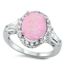 Oval Design Pink Opal  Cz .925 Sterling Silver Ring