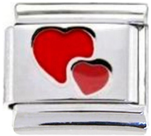 LOVE HEARTS LINKED Enamel Italian 9mm Charm LV027 Fits Traditional Classic - Picture 1 of 2