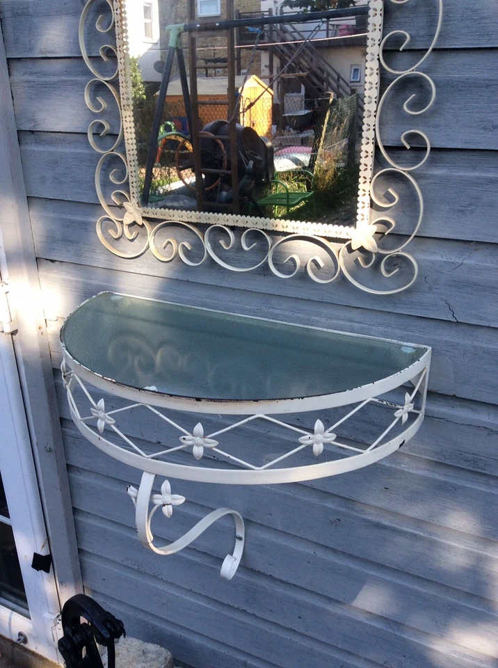 Vintage 1950s Wrought Iron Telephone Table with Matching Mirror - Cash Only - Image 4 of 4