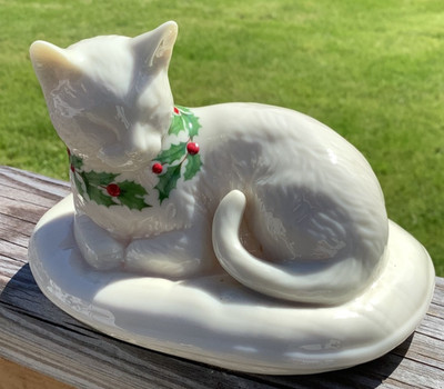 Annual Holiday 1994 Lenox China Jewels Cat with Holly Collar Figurine - s4a