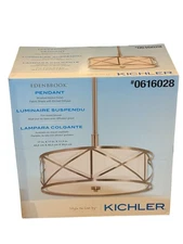 Kichler Edenbrook Brushed Nickel Dimmable Pendant | Etched Glass Drum Shade New