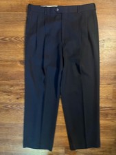 Vintage Men's 32x29 Navy Wool Blend Trousers Pleated Made In USA