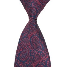 New Luxury Paisley Dark Red Dark Blue Jacquard Woven 100 Silk Men's Tie Necktie