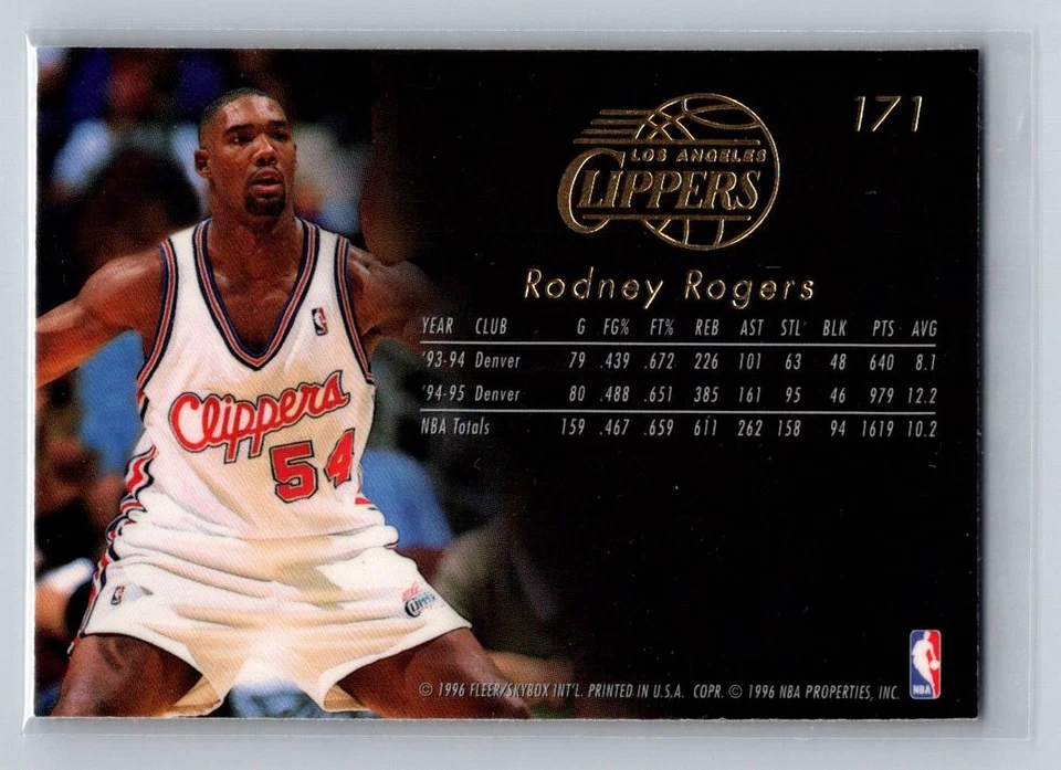 1995-96 Flair #171 Rodney Rogers Los Angeles Clippers Basketball Card - Image 2 of 2