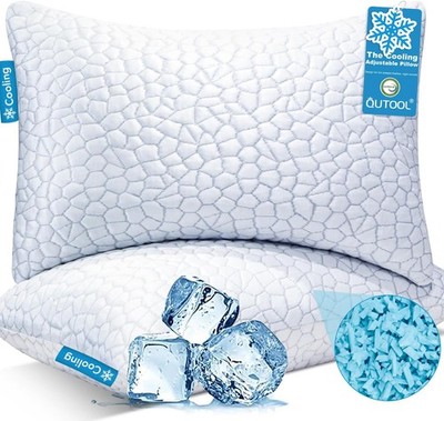 Cooling Pillows for Sleeping 2 Pack, Shredded Memory Foam Bed Pillows Queen Size