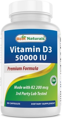 Vitamin D3 50 000 IU with MK-7 K2 200 mcg 90 Count Best Naturals Capsules High
