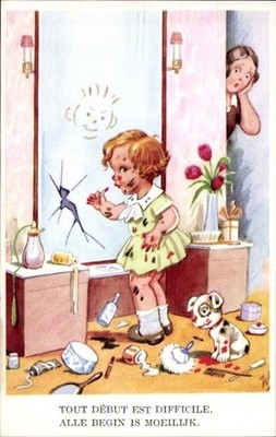 Artist Postcard Scheuermann, Willi, Girl Has Mother's Makeup... - 4451938
