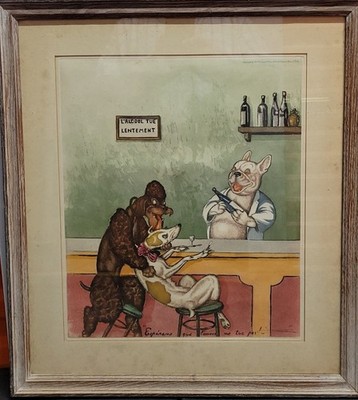 SIGNED! Boris O'Klein Etching Drunk Dogs At A Bar - DIRTY DOGS OF PARIS - RARE!