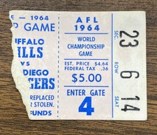 RARE 1964 AFL Championship Game Ticket Bills vs Chargers War Memorial Stadium