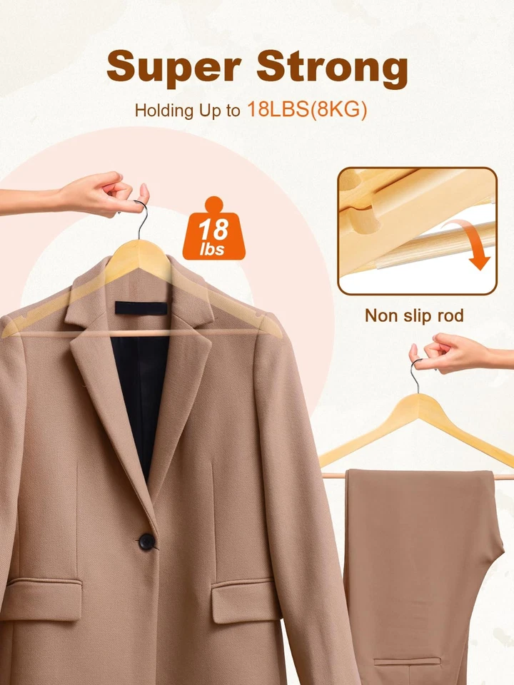 Paquete de 20 perchas de madera HOUSE DAY perchas de madera acabado liso abrigo de madera Foto 2 de 4