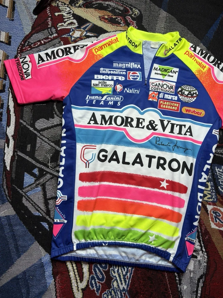 VINTAGE AMORE & VITA CYCLING SHIRT GALATRON VELO JERSEY RETRO SIZE 5 Men’s Large - Image 3 of 4