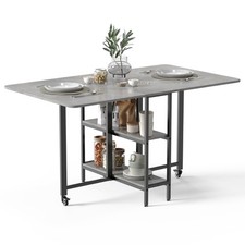 Folding Drop Leaf Dining Table Wheels 2-Tier Storage Shelf 55.1x31.5x29.5 Grey