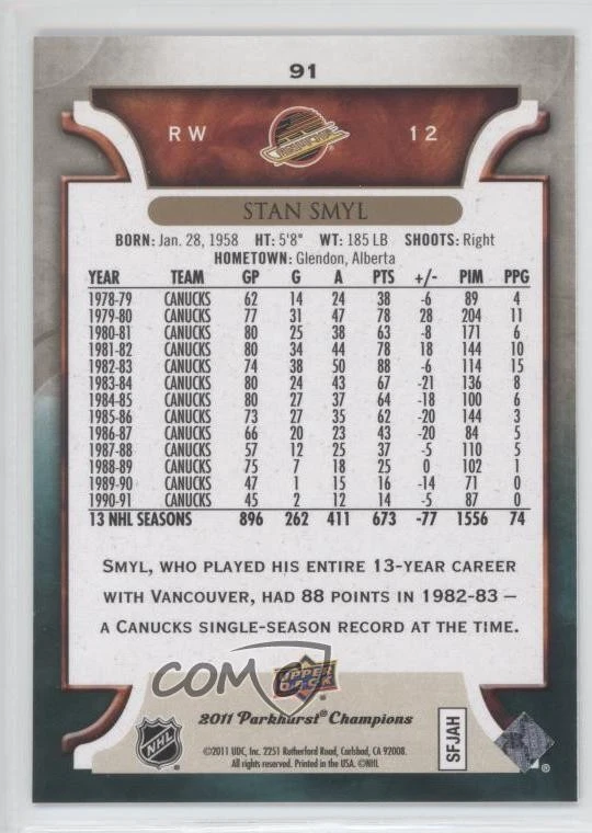 2011-12 Upper Deck Parkhurst Champions Stan Smyl #91 - Image 2 of 2