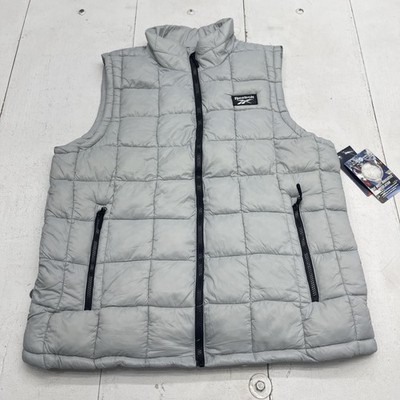 Reebok Vest Men XL Gray Down Quilted Puffer Glacier Shield Full Zip Logo Outdoor