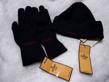 Fendi Beanie Gloves Set Logo Black Vintage Vtg Authentic Deadstock Not Used