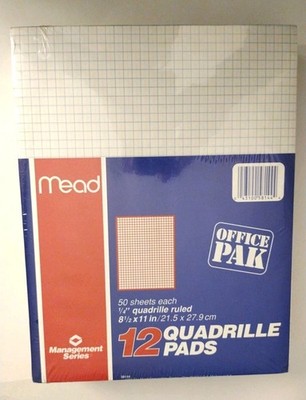 MEAD Quadrille Pad 12-Pack Ruled 50 ea SEALED 8.5 x 11 in  .25 in