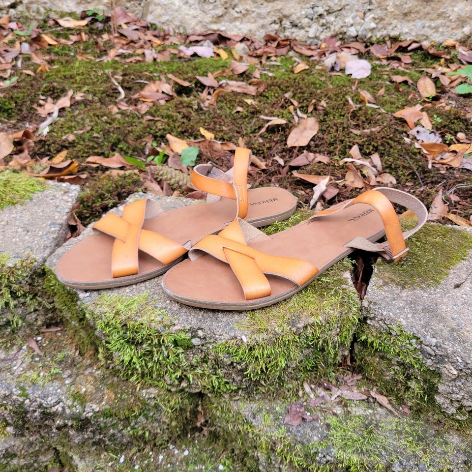 Merona Womens Medium Brown Leather Flat Summer Sandals Sz 10 - Image 2 of 3