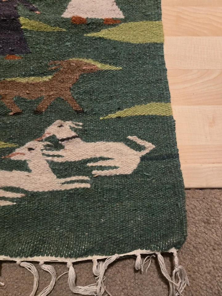 Vintage Hand Woven Egyptian Pictorial Wall Hanging Wool Tapestry Kilim Rug  - Image 2 of 4