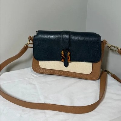 Furla Sofia Grainy Small Top Handle Bag Elegant Black Cream Tan Genuine Leather