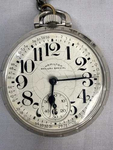 Antique Vintage Hamilton Railway Special 992B Pocket Watch, Parts Or Repair 1950