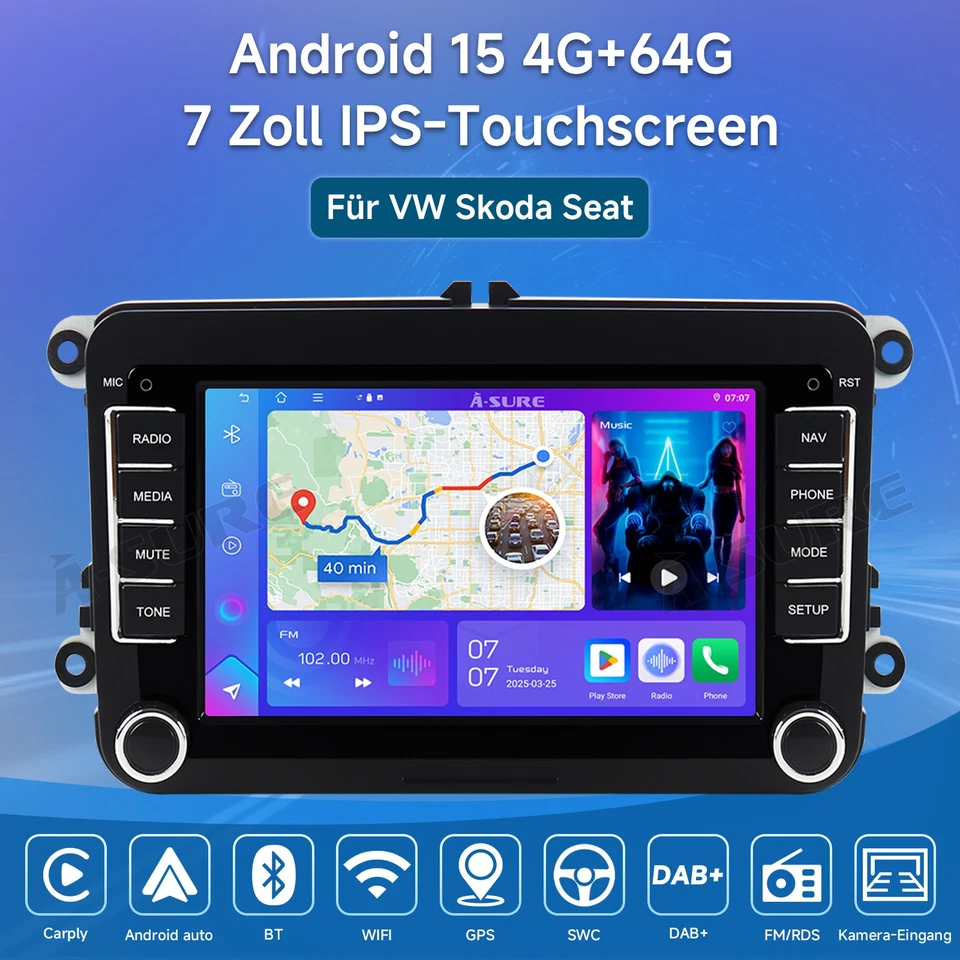 DAB+ 4+64GB Android 15 Autoradio CarPlay für VW GOLF 5 6 Plus Polo Cadddy Passat - Bild 2 von 4