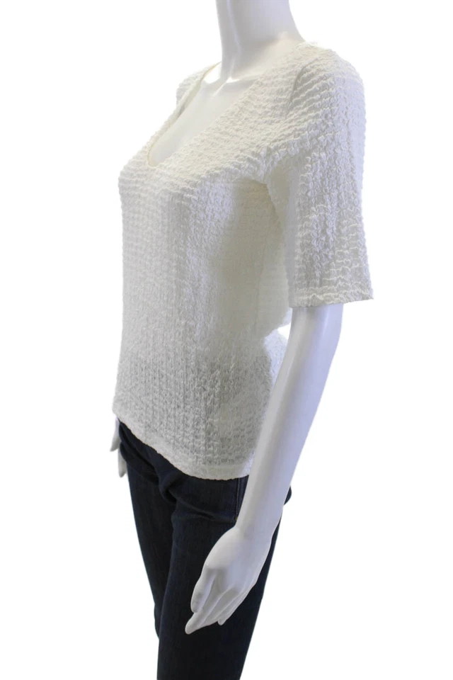 Blusa Vince Feminina Básica Branca Decote V Manga Curta Pequena Tamanho 3 - Imagem 2 de 4