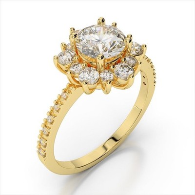 2.10 Ct Round Cut Lab Created Diamond Wedding Ring 14K Solid Yellow Gold B