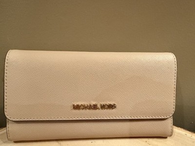 MICHAEL KORS JET SET TRAVEL LARGE TRIFOLD SAFFIANO LEATHER WALLET PINK BLUSH