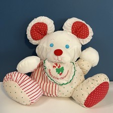 Fisher Price Puffalump Baby's First Christmas Mouse Plush Rattle Inside 1990 VTG