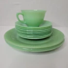 Lot 12 Vtg Jadeite JANE RAY Cup Salad Plate Saucer IMPERFECTIONS Fire King Alice