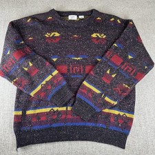 Vintage Robert Bruce Sweater Knit Size Large Acrylic Wool Geometric Dad Winter