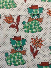 VTG 60s 70s Gingham DOG Cotton Flower Nursery Fabric Patchwork Orange Green 1 Yd