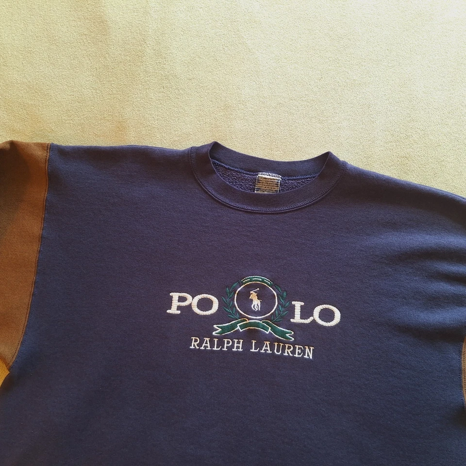 Винтажный Polo Ralph Lauren ворота толстовка женщин большой синий коричневый рукава - Изображение 3 из 4