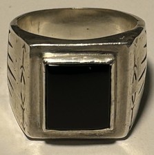 Large Southwestern Sterling Silver Onyx Stone Ring - size 12.5 - 28.6 gr.