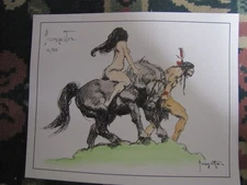 Frank Frazetta-Indian & Woman  Hand painted & signed  art print  w/ COA  #10/50