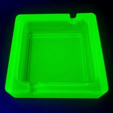 Uranium Glass Ashtray ARt Deco Vaseline Frosted Yellow Glass Plate