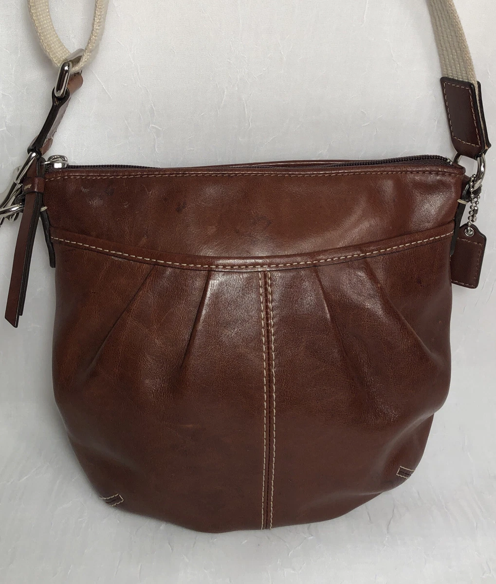 Coach Vintage Soho Pleated Brown Leather Contrast Stitch Crossbody Hobo Bag