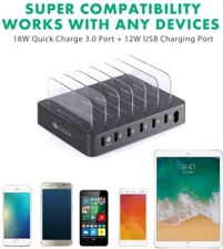 6-Port USB Charging Hub Station Dock for Smart Phones, Tablets w/Charging Cables