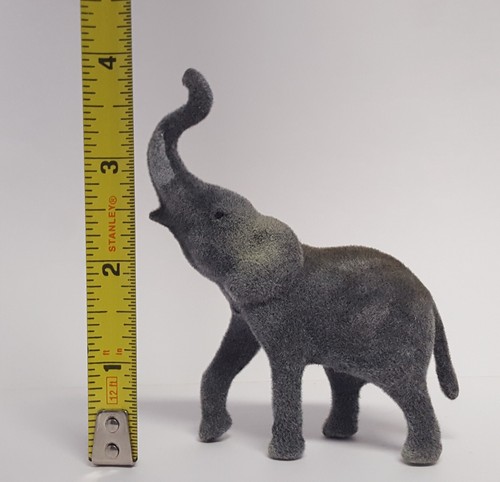 Vintage Flocked Elephant Plastic Figure Fuzzy Raised Trunk Pachyderm Zoo Safari - Picture 16 of 18