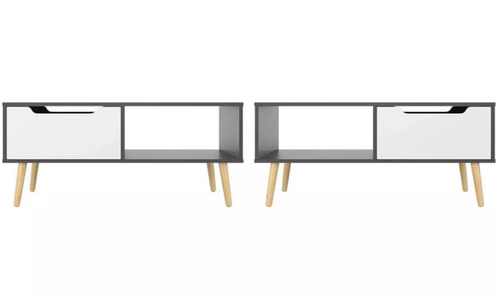 Coffee Table, Modern Tea Table with Open Storage Shelves, Two Drawers and Solid - Picture 4 of 6