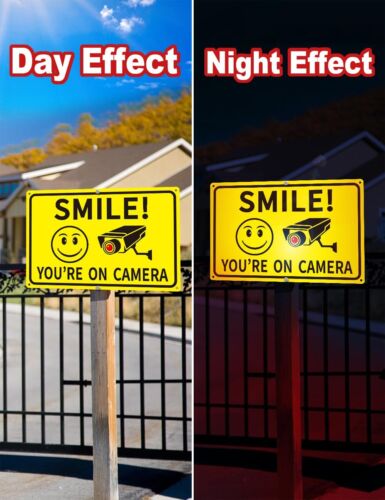 3er Pack Smile You're On Camera Schild Videoüberwachung Rostfrei Aluminiumschild - Bild 5 von 8