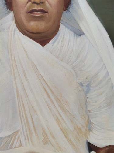 Old Vintage Large 35 x 29 Oil Painting Of Jain Religious Saint Portrait Framed - Picture 7 of 10