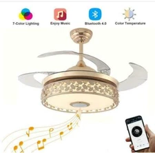Modern Bluetooth Ceiling Fan Light Music Player Chandelier with Remote Control
