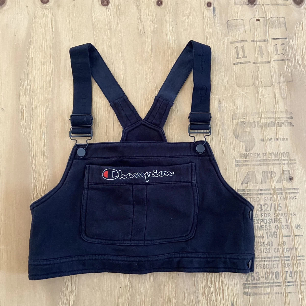 Champion Superfleece Overall Bib Crop Top Black Women s Size Small Summer EUC