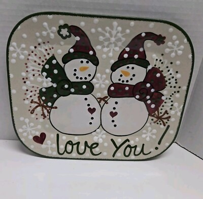 Vintage Expressly Yours Ceramic Plate Snowman Love You! 8x9.25 Rectangle  2004
