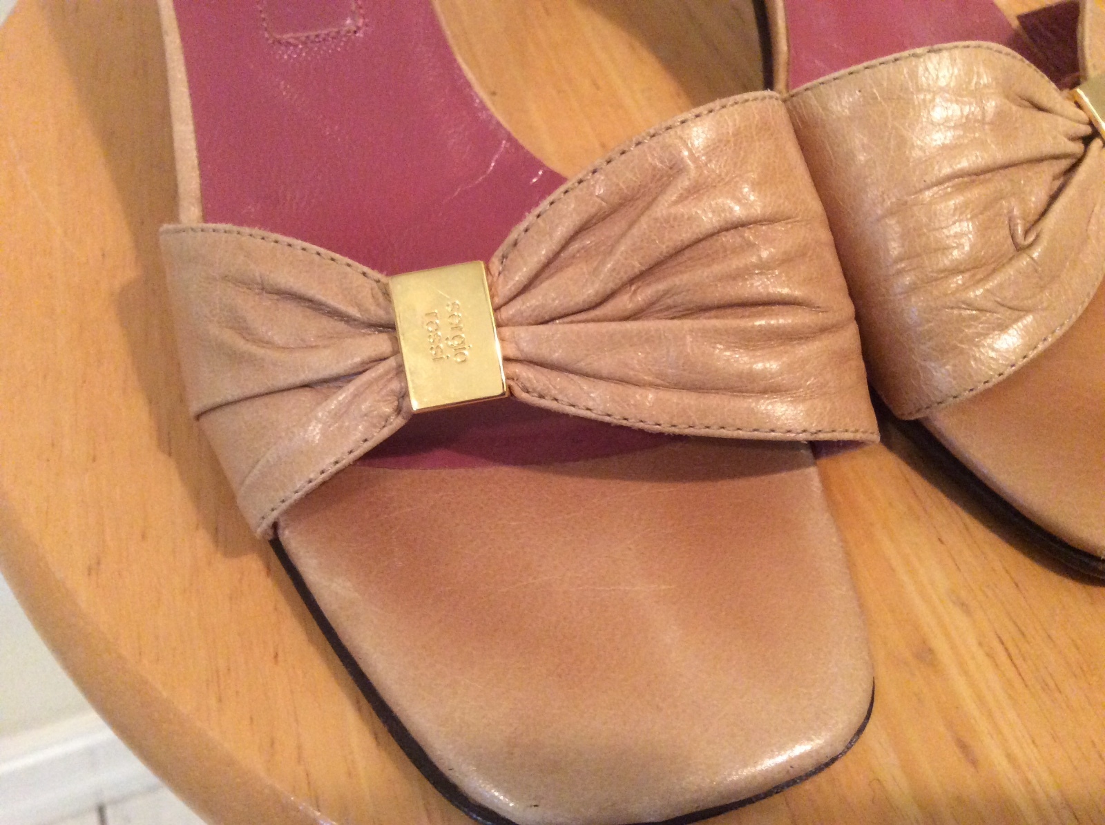 PANTOFOLA D’ORO Sandali in pelle tacco gattino slip on marrone chiaro taglia 35 5